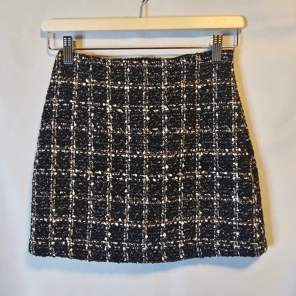 Abercrombie & Fitch Tweed Mini Skort XS Black White Dark Academia Preppy
